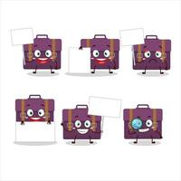 Purple suitcase cartoon character bring information board vector