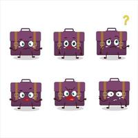 Cartoon character of purple suitcase with what expression vector