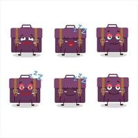 Cartoon character of purple suitcase with sleepy expression vector