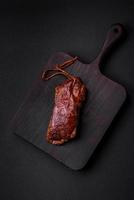Delicious duck fillet or breast grilled or smoked with spices and salt photo