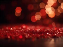 Red glitter vintage lights background. defocused photo