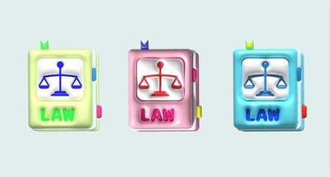 illustration 3D . Book symbol icon with cover of legal scales. photo