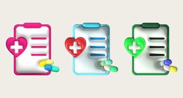 illustration 3D of a heart memo board and medicine details photo
