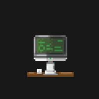 monitor with code screen in pixel art style vector