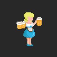 girl bring drinks in pixel art style vector