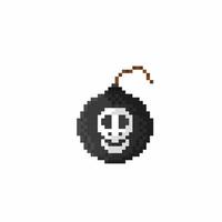 black bomb with skull sign in pixel art style vector