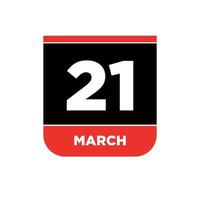 21st March Calendar vector icon. 21 March typography.