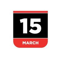 15th March Calendar vector icon. 15 March typography.