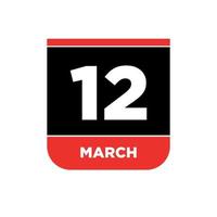 12mo marzo calendario vector icono. 12 marzo tipografía.