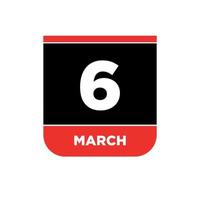 6th March Calendar vector icon. 5 March typography.