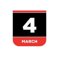 4th March Calendar vector icon. 4 March typography.