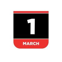 1st March Calendar vector icon. 1 March typography.