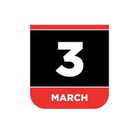 3rd March Calendar vector icon. 3 March typography.