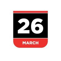 26th March Calendar vector icon. 26 March typography.