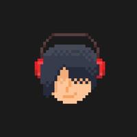 male head wearing headphone in pixel art style vector