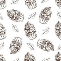 Vector vintage ice cream seamless pattern. Hand drawn monochrome  illustration of  frozen yogurt or soft ice cream, cupcake in a cup. Great for menu, poster or restaurant background.