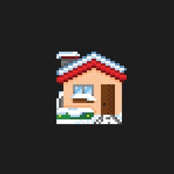 home with snowing weather in pixel art style vector