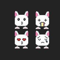 rabbit face emoticon collection set in pixel art style vector