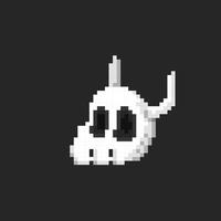 skull head with horn in pixel art style vector