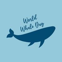 mundo ballena día letras frase. silueta azul ballena. vector ilustración.