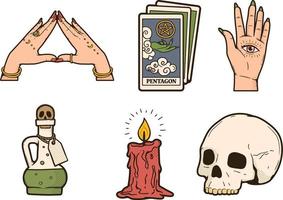 skull and crossbones ,Vector set of hand drawn occult symbols. Witchcraft and magic. vector