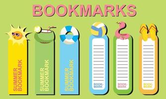 Vector set of bookmarks for children with summer theme