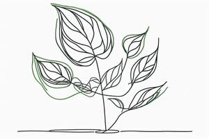 un continuo línea de un sencillo ilustración de un planta hoja. generativo ai. resumen modelo de moderno botánico diseño para minimalista cubiertas, huellas dactilares en camisetas, postales, pancartas foto