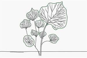 A continuous line of a simple illustration of a plant leaf. . Abstract template of modern botanical design for minimalistic covers, prints on T-shirts, postcards, banners. photo