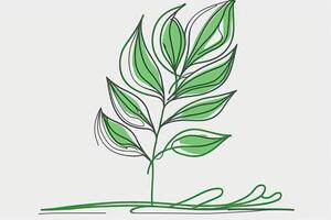 A continuous line of a simple illustration of a green leaf of a plant. . Abstract template of modern botanical design for minimalistic covers, prints on T-shirts, postcards, banners. photo