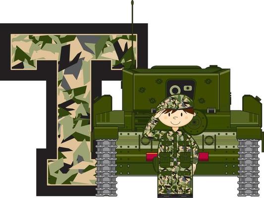 T is for Tank Alphabet Learning Military History Educational Illustration