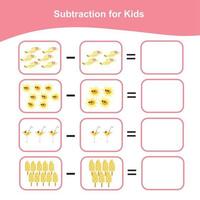 Subtraction for Kids. Mathematic worksheet. Printable sheet for children vector