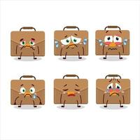 Brown suitcase cartoon character with sad expression vector