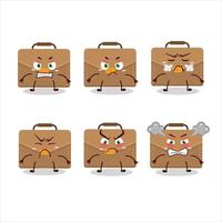 Brown suitcase cartoon character with various angry expressions vector