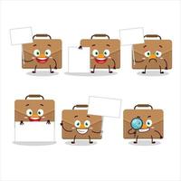 Brown suitcase cartoon character bring information board vector