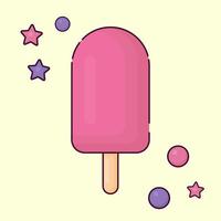 fruit ice, pink ice cream with strawberry flavor with stars and circle sprinkles with dark stroke vector