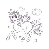 Line art unicorn kids illustration for  Children coloring book page vector