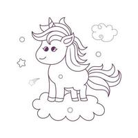 Line art unicorn kids illustration for  Children coloring book page vector