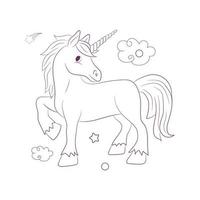 Line art unicorn kids illustration for  Children coloring book page vector