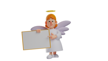 3D illustration. Clever Fairy 3D Cartoon Character. Little fairy holding a white board. The fairy shows something that is on the board. The good fairy gave an explanation. 3D cartoon character png