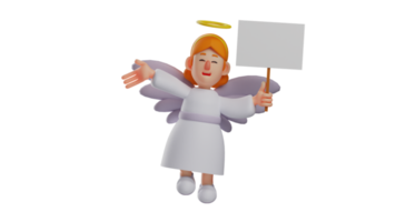 3D illustration. Cute Fairy 3D Cartoon Character. Happy fairy carrying a small white board. The sweet fairy is showing something and wants to let everyone see it. 3D cartoon character png