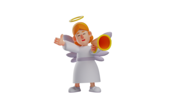 3D illustration. Adorable Fairy 3D Cartoon Character. Beautiful fairy is singing using a megaphone. Fairy is announcing something happily. The little fairy smiled sweetly. 3D cartoon character png