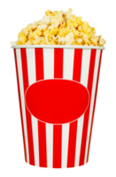 Cheese popcorn in red and white striped bucket isolated on white background with clipping path png