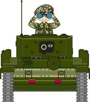 Cute Cartoon Army Soldier with Binoculars in Armoured Tank Military History Illustration vector