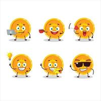 Coin cartoon character with various types of business emoticons vector