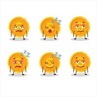 Cartoon character of coin with sleepy expression vector