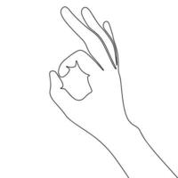 One line continuous ok hand. Symbol OK of arm and finger. Vector illustration.