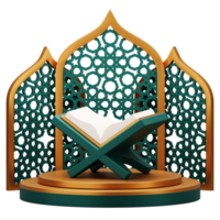 3d framställa av helig quran på podium visa. lämplig för ramadan mubarak eller islamic illustration. png