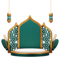 3d rendre vert islamique podium afficher. adapté pour Ramadan mubarak ou eid al-fitri salutation illustration. png