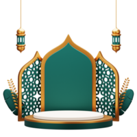 3d render green islamic podium display. Suitable for ramadan mubarak or eid al-fitri greeting illustration. png