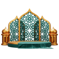 3d render green islamic podium display. Suitable for ramadan mubarak or eid al-fitri greeting illustration. png